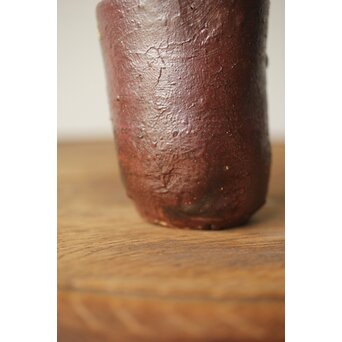 沖縄の鬼才 國吉清尚/国吉 焼締 湯呑 酒杯 共箱　P438 