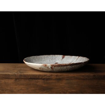 二代  加藤春鼎 鼠志野皿 共箱　P439 