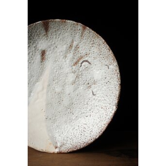 二代  加藤春鼎 鼠志野皿 共箱　P439 