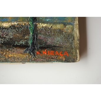 平賀亀祐「BURGE」4号 油彩額装 タトウ付　Z459 