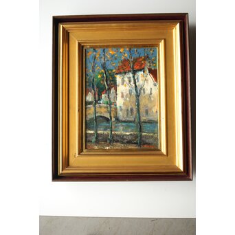 平賀亀祐「BURGE」4号 油彩額装 タトウ付　Z459 