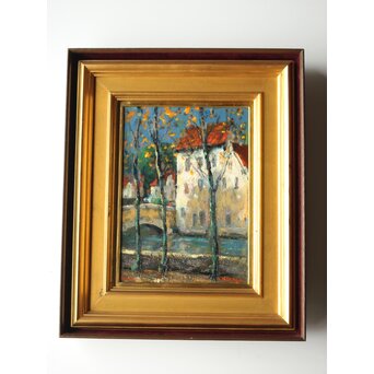 平賀亀祐「BURGE」4号 油彩額装 タトウ付　Z459 