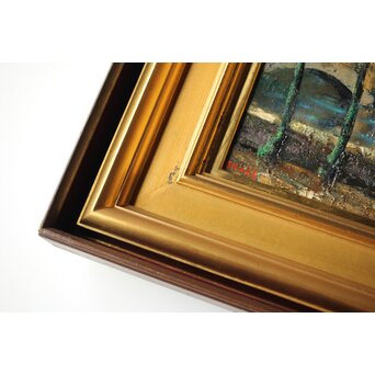 平賀亀祐「BURGE」4号 油彩額装 タトウ付　Z459 