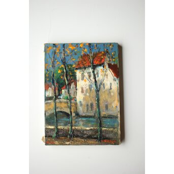 平賀亀祐「BURGE」4号 油彩額装 タトウ付　Z459