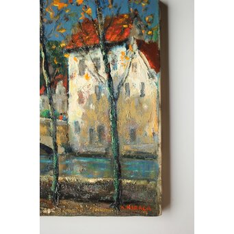 平賀亀祐「BURGE」4号 油彩額装 タトウ付　Z459 