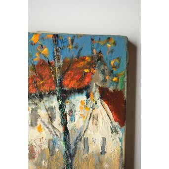 平賀亀祐「BURGE」4号 油彩額装 タトウ付　Z459 