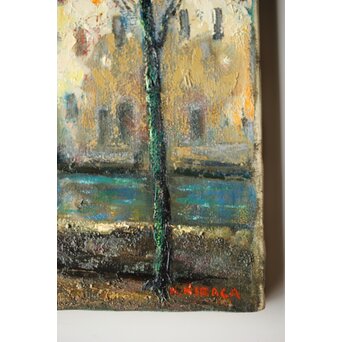 平賀亀祐「BURGE」4号 油彩額装 タトウ付　Z459 