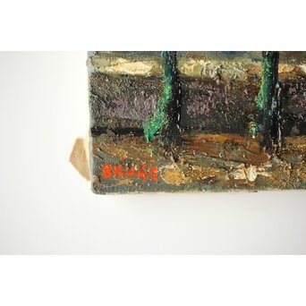 平賀亀祐「BURGE」4号 油彩額装 タトウ付　Z459 