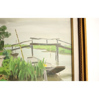 中村琢二 水郷風景 油彩額装 10号　Z460 