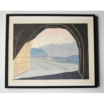 萩原英雄 三十六富士 明と暗と 木版画 額装　Z465