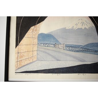 萩原英雄 三十六富士 明と暗と 木版画 額装　Z465 