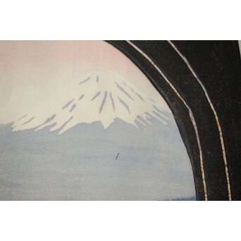萩原英雄 三十六富士 明と暗と 木版画 額装　Z465 