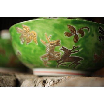 美術商 貴多川 青釉地金襴手蓋向 10客　P441 