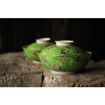 美術商 貴多川 青釉地金襴手蓋向 10客　P441 