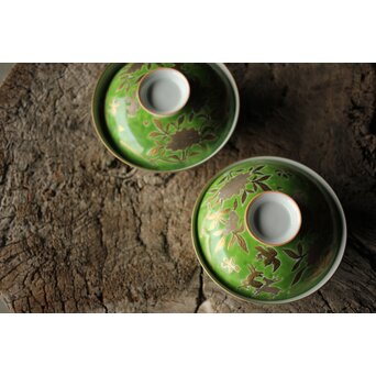 美術商 貴多川 青釉地金襴手蓋向 10客　P441 