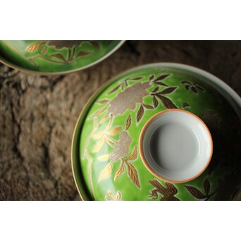 美術商 貴多川 青釉地金襴手蓋向 10客　P441 