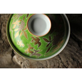 美術商 貴多川 青釉地金襴手蓋向 10客　P441 