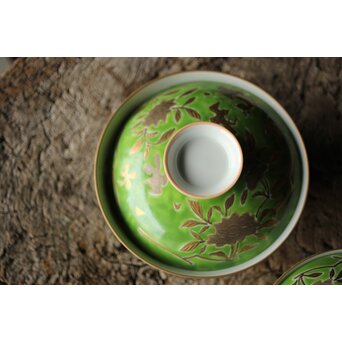 美術商 貴多川 青釉地金襴手蓋向 10客　P441 