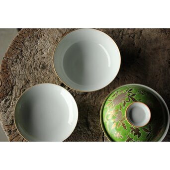 美術商 貴多川 青釉地金襴手蓋向 10客　P441 