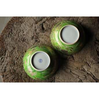 美術商 貴多川 青釉地金襴手蓋向 10客　P441 