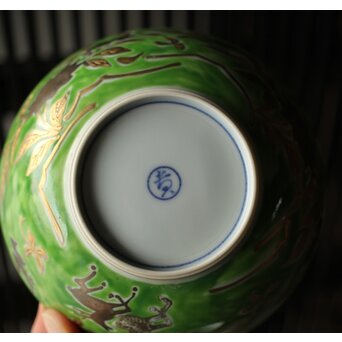 美術商 貴多川 青釉地金襴手蓋向 10客　P441 