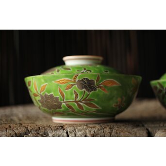 美術商 貴多川 青釉地金襴手蓋向 10客　P441 