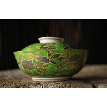 美術商 貴多川 青釉地金襴手蓋向 10客　P441 