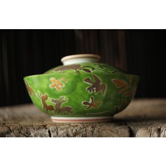 美術商 貴多川 青釉地金襴手蓋向 10客　P441 