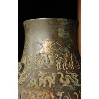 銕仙作 青銅器意 鳥獣地紋花瓶　M391 