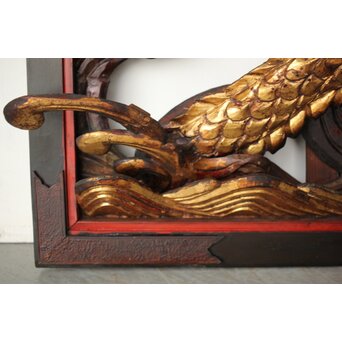 寺院彫刻金彩木彫欄間 龍　R0372 あふれ出る波や龍