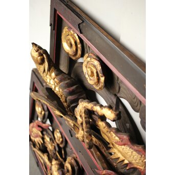 寺院彫刻金彩木彫欄間 龍 2枚1組　R0373 
