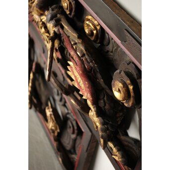 寺院彫刻金彩木彫欄間 龍 2枚1組　R0373 