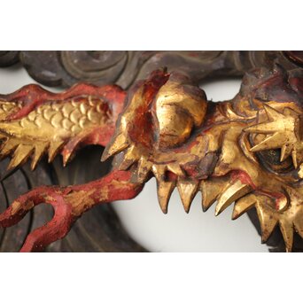 寺院彫刻金彩木彫欄間 龍 2枚1組　R0373 