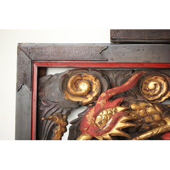 寺院彫刻金彩木彫欄間 龍 2枚1組　R0373 