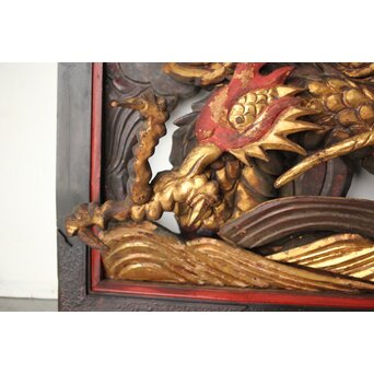 寺院彫刻金彩木彫欄間 龍 2枚1組　R0373 