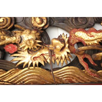 寺院彫刻金彩木彫欄間 龍 2枚1組　R0373 