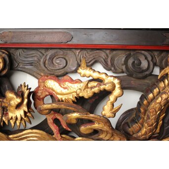 寺院彫刻金彩木彫欄間 龍 2枚1組　R0373 