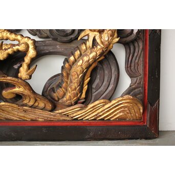 寺院彫刻金彩木彫欄間 龍 2枚1組　R0373 