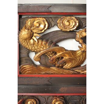 寺院彫刻金彩木彫欄間 龍 2枚1組　R0373 