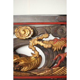 寺院彫刻金彩木彫欄間 龍 2枚1組　R0373 