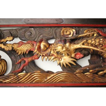 寺院彫刻金彩木彫欄間 龍 2枚1組　R0373 