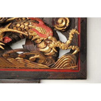 寺院彫刻金彩木彫欄間 龍 2枚1組　R0373 