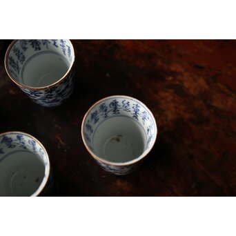 古伊万里 唐草漢詩 煎茶碗 5客1組　P444 