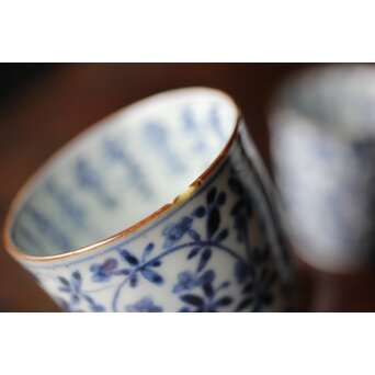 古伊万里 唐草漢詩 煎茶碗 5客1組　P444 