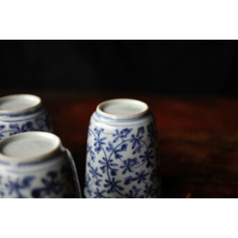 古伊万里 唐草漢詩 煎茶碗 5客1組　P444 