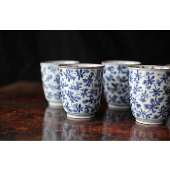 古伊万里 唐草漢詩 煎茶碗 5客1組　P444 