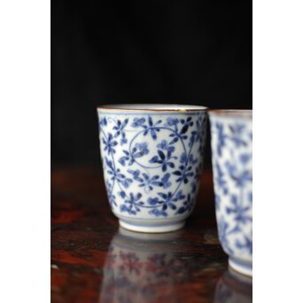 古伊万里 唐草漢詩 煎茶碗 5客1組　P444 