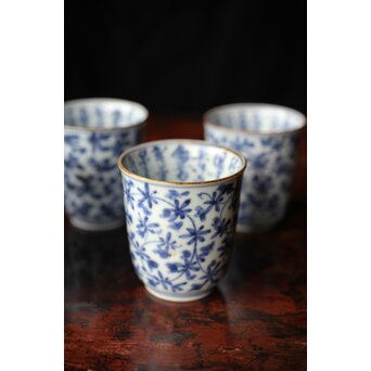 古伊万里 唐草漢詩 煎茶碗 5客1組　P444 