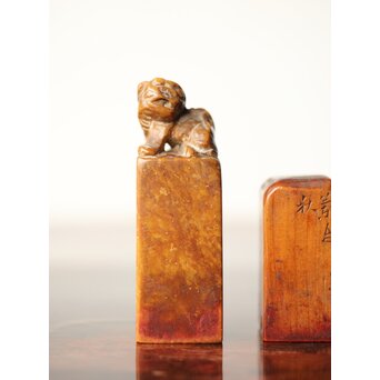 篆刻家 石川蘭八 中村蘭台 印材 2点1組 師弟同字刻印「徳」 U341 