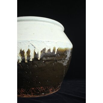 浜田庄司 大作 掛分火鉢 共箱　P446 